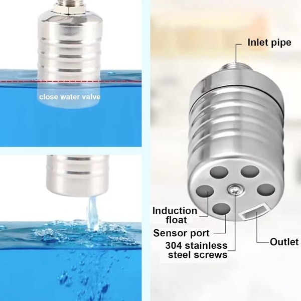 Helautomatisk 304 rostfri stål flottörventil, automatisk vattennivåregulator för vattentank, mini rostfri stål flottörbollventil (plugg)