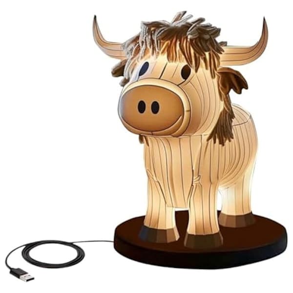 Cow Shaped Table Lamp, Rustic Night Light, Small USB Lamp for Bedside, Office, Bedroom