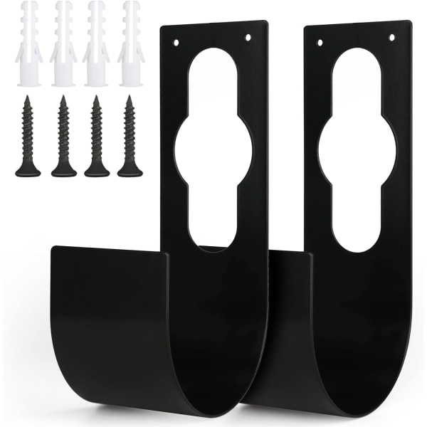 2 stk. slangeklemmer, utvidbar hageslangeholder, veggmontert slangerulle, metall slangerulleholder slangekranfeste med skruer, svart