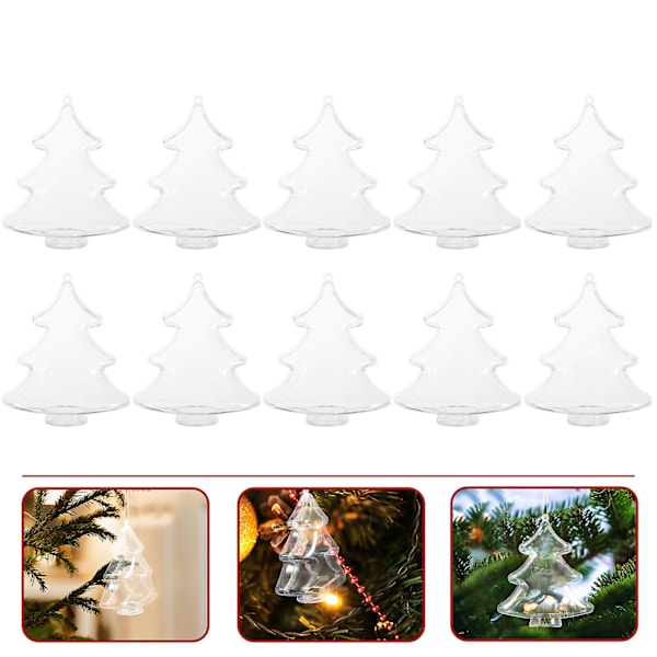 10 stk 10 cm DIY Klar Plast Fyllbar Juletreformet Kule Håndverk Ornament Dekorasjoner
