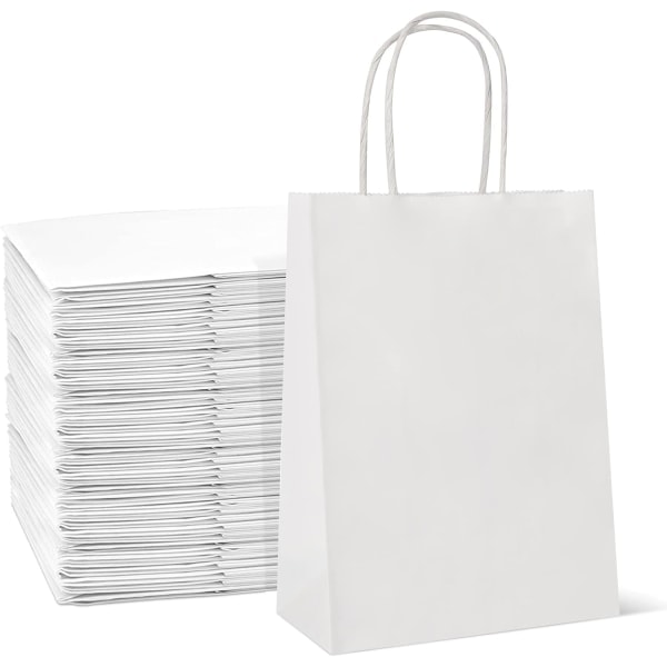 25 stk papirposer, bæreposer med sterke tvinnede håndtak Kraftposer, hvite, 27x21x11cm