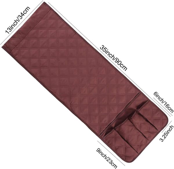 Vanntett Sofa Armlene Organizer - 5 Lommer - 90×33cm For Fjernkontroll - Kaffebrun