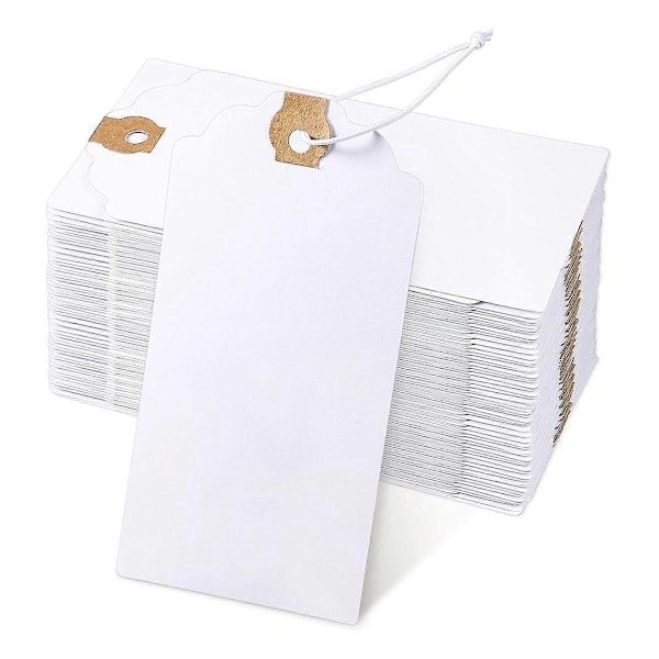 (Labor Day-kampanj!) 120-pack Etiketter med Elastiskt Snöre, Märkningshängetiketter med Snöre, Fäst Förstärkt Hål, Skrivbara Etiketter 12,09x5,99cm, Vit...
