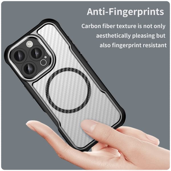 iPhone 16 Pro Max Cover MagSafe Hybrid Kulfiber Tekstur Sort