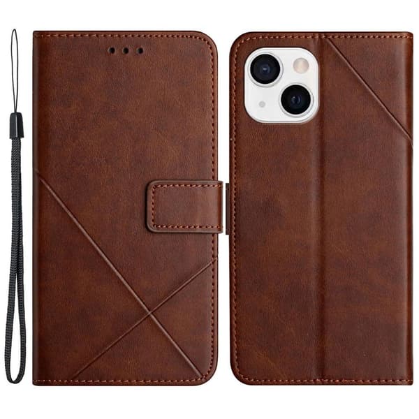 iPhone 15 Embossed Wallet Case in PU Leather - Brown