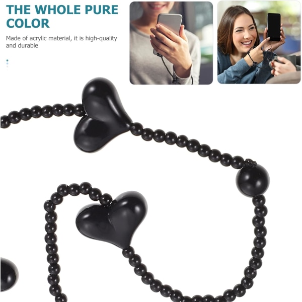 Heart Beaded Phone Wrist Strap: Black Love Beads Phone Charm Acry