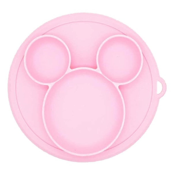 Silikone tallerken og skål til børn med sugekop, spisesæt, madbeholder, tallerken til børn, bordmåtte, pink