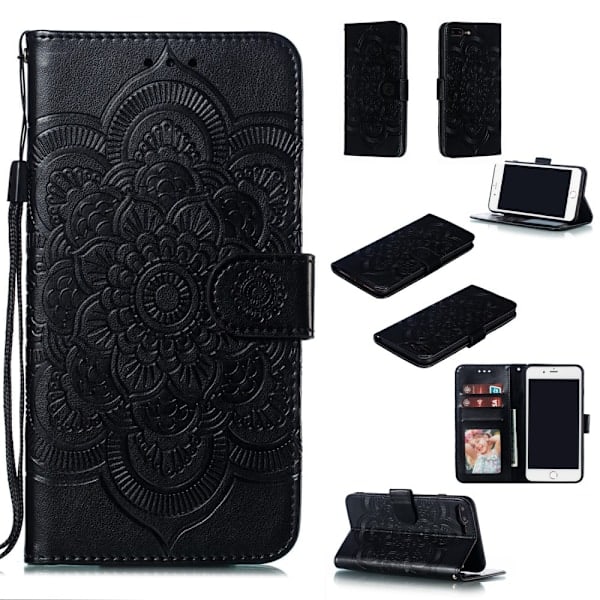 iPhone 7/8 Plus - Mandala Pung Etui - Sort Black Sort