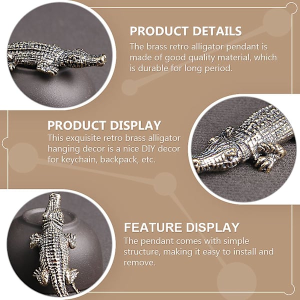 3 st Brass Retro Alligator DIY Nyckelring Berlocker Skrivbords Dekorationer i Mässing