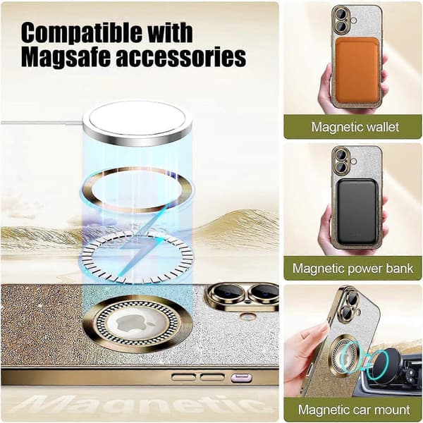 Misscase for iPhone 16 Magnetic Glitter Case Compatible with MagSafe, Full Protection Slim Shockproof Anti-Scratch Case with Camera Lens Protector