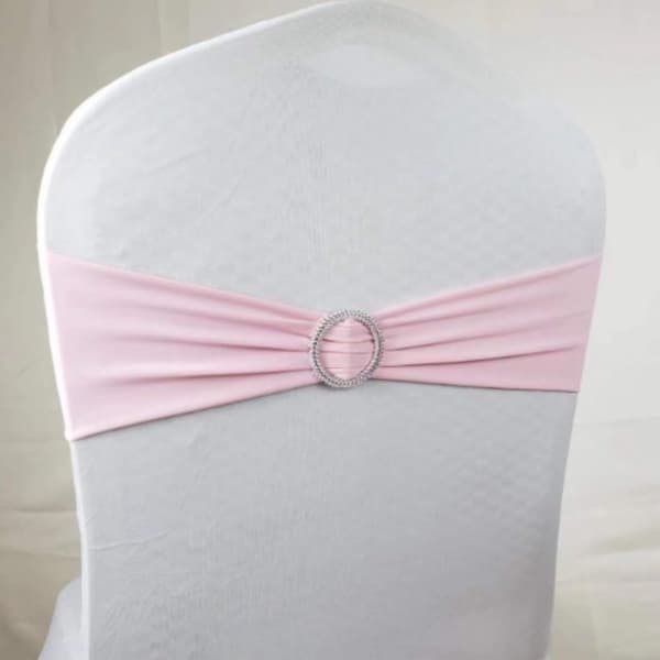 Spandex stolsrosetter med spänne, 10 stycken rosa, elastiska band för bröllop och fest