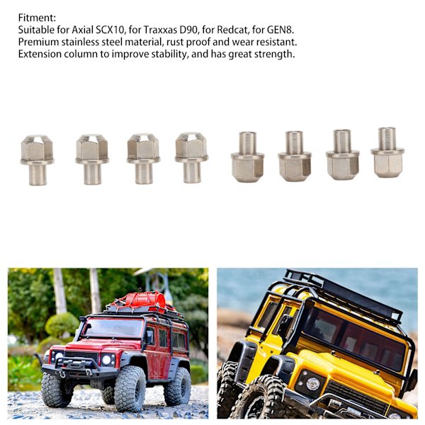 8 st RC Hex hjulnavmutter Universal 12 mm drivadapter förlängningskolonn i rostfritt stål