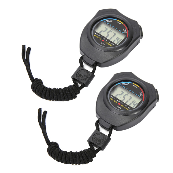 2 stk. Sports Stoppeklokke Timer, Multifunksjonell Digital LCD Håndholdt Stoppeklokke for Racing/Løping