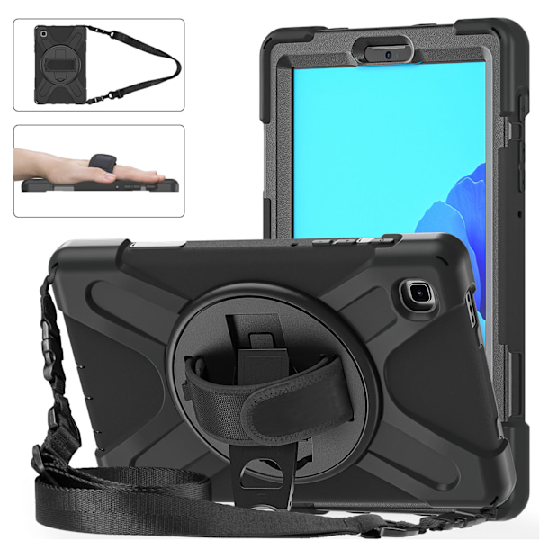 Tabletfodral Fallskydd Kraftigt Fodral med Handrem Stöd Axelrem för Galaxy A7 Lite T220 T225 8.7in Svart