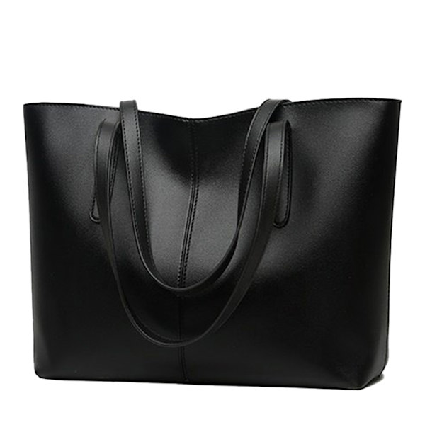 Laptop Damväska för Kvinnor 15,6 Tum Shopper Handväska Svart Elegant Läder Väskor Stor Lätt Elegant Stilren Damväska för