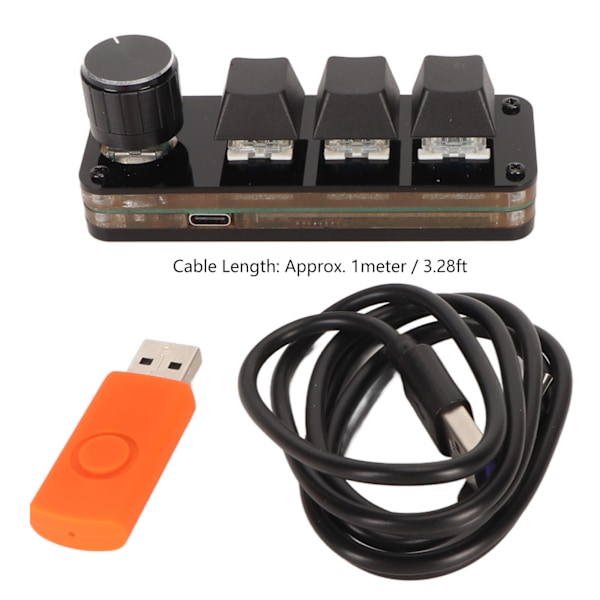 Mini 3-tasters tastatur med drejeknap til brugerdefineret programmering, hot-swappable blå switch, makro, mekanisk tastatur til gaming