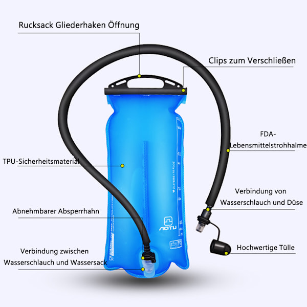 Läckagesäker Vattenbehållare, Trycktolerant 2 Liter Utomhus Vattenreservoar, TPU Material Stor Öppning För Enkel Rengöring, Snabbkopplingsslang
