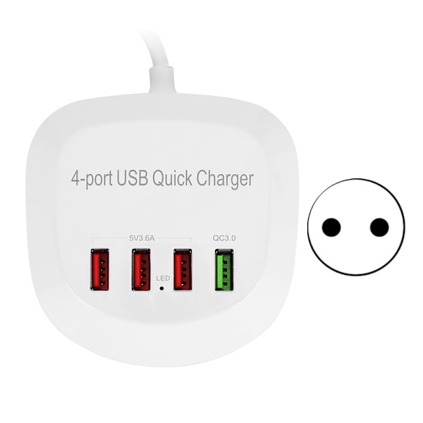 Spenning AC100-240V Bærbar 4 Porter USB Lader QC3.0 2.4A5V9V12V 3 USB 5V Utgangsport Reiseladere 36WEU