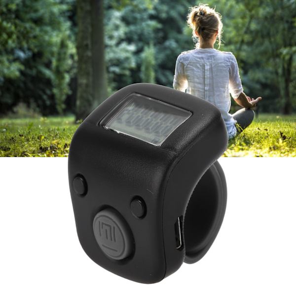 Digital Pärlräknare Manuell Ringform Mini Chanting Räkneverktyg för Buddhistisk MeditationWisdom Svart
