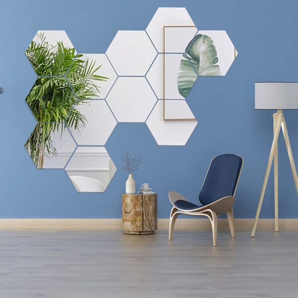 Självhäftande hexagonala spegelplattor för bred användning, bikakeväggdekaler reflekterande yta lyser upp rummet (12 st)