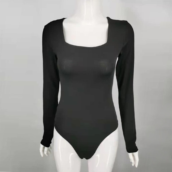 Bodysuit Topp Dam Båthals Enfärgad Långärmad Åtsittande U-hals Polyester Jumpsuit L Svart