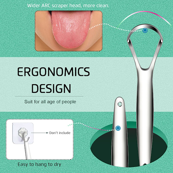 Tungskrapa, Oral Hygien, Hållbart Rostfritt Stål av Livsmedelskvalitet, Lätt att Rengöra, Ergonomisk Design För Effektiv Minskning av Dålig Andedräkt