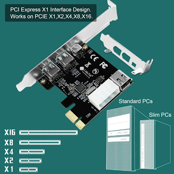 Högpresterande PCI-Express FireWire-adapterkort, kompatibelt med IEEE 1394-standarder, Hot Swapping, Windows Mac-kompatibelt, Tre externa 1394A