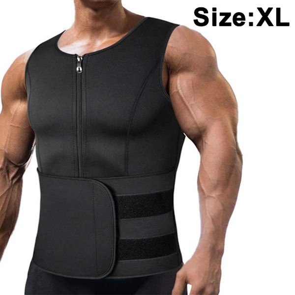 Herre Neopren Sauna Glidelås Midjetrener Vest Tank Top Trimmer Body Shaper Korsett Vest