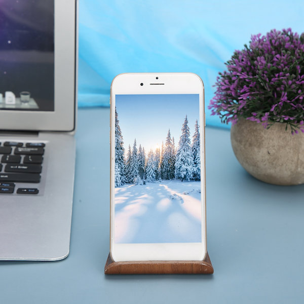Dubbelsidig valnöt skrivbords surfplatta hållare mobiltelefon stativ fäste tillbehör (nötbrun)