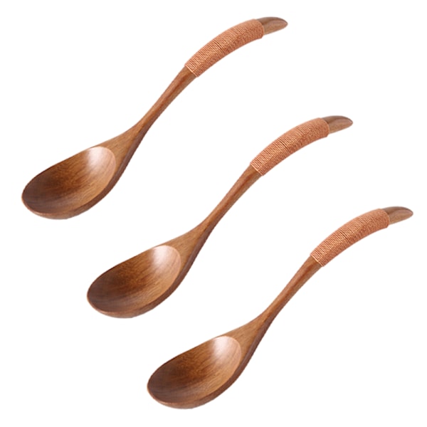 Træske med langt håndtag, solid træ risske, dessertske, håndlavet ske og gaffel bestik