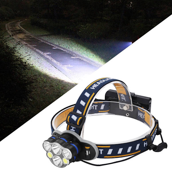 Starkt ljus fiske pannlampa LED+COB utomhus vattentät ficklampa