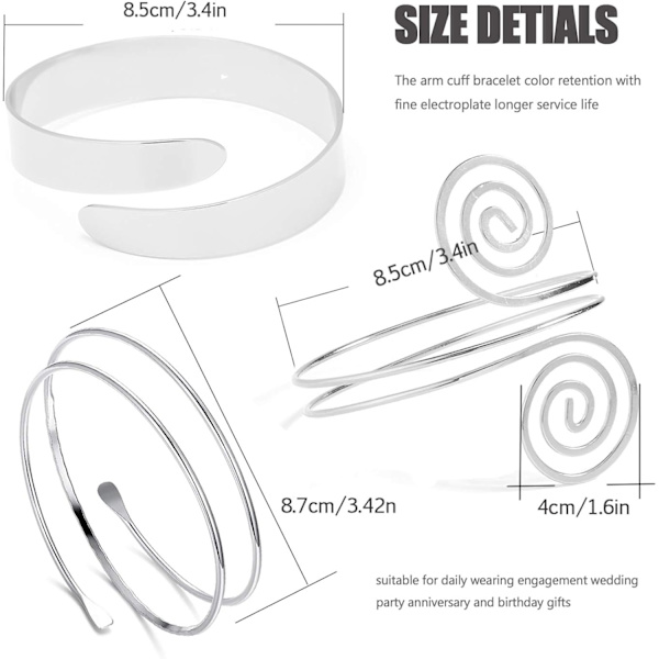 6 stk. Minimalistisk Spiral Øvre Armbånd Justerbar Manchet Armlet Arm