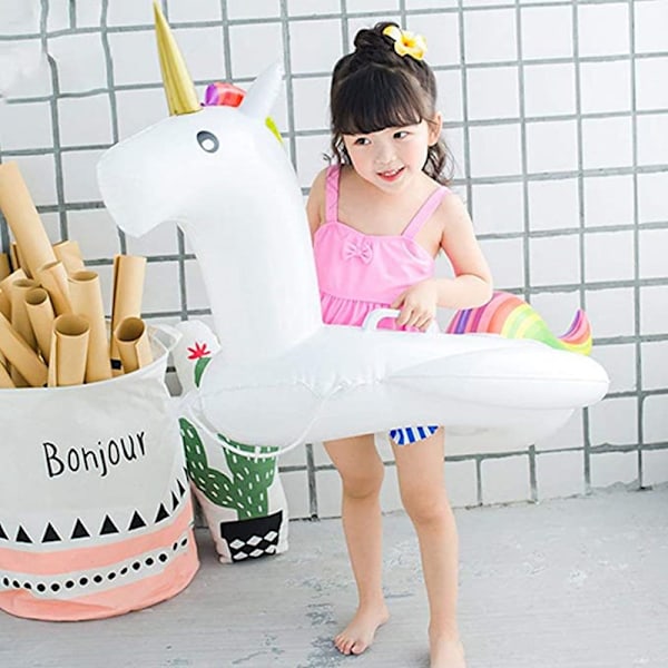 Stor Uppblåsbar Enhörning Pool Float, Perfekt Storlek Pool Floats för Barn 3-6 År, Tjockare och Säkrare Material för Sommarlek