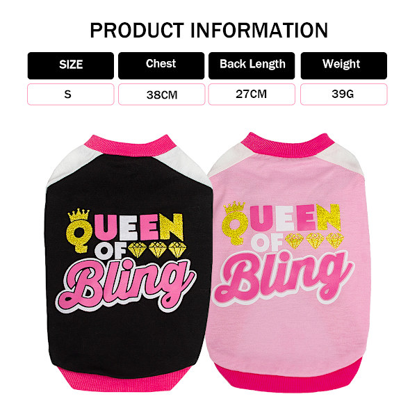 2 stk. T-shirt med hundemønster, åndbar hundetrøje, glimmer hvalpesweatshirt, hundebeklædning til små til mellemstore hunde (L)