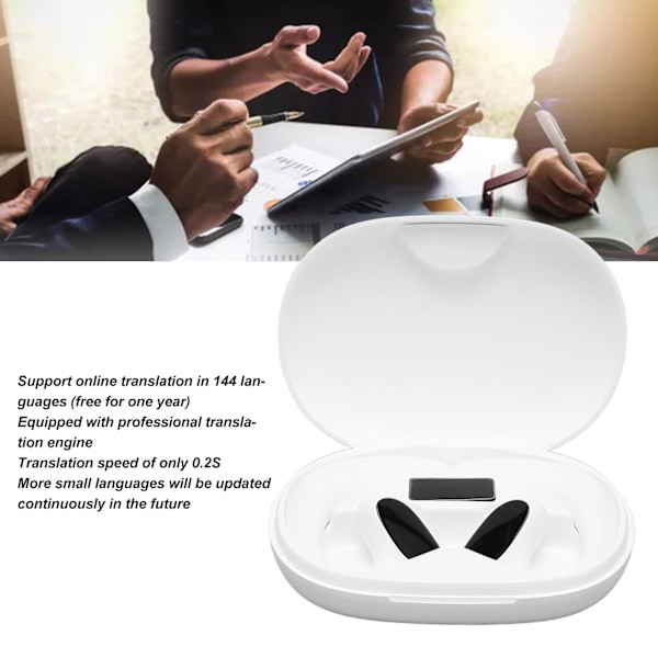 Bluetooth Översättningshörlurar 144 Språk Stereo Översättningshörlurar med Laddningsfodral för Android för IOS Vit