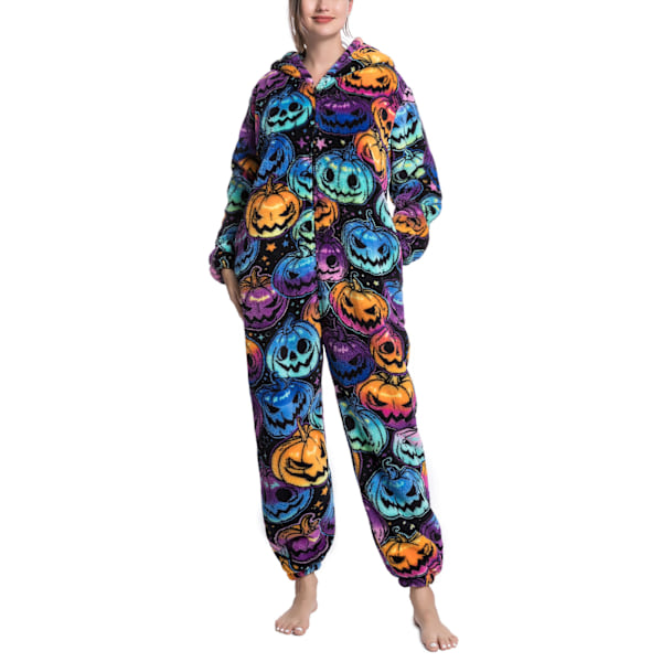 Fuzzy Jumpsuit med huva Sovplagg Sött djurtryck Varm Långärmad Långbyxor Fleece Pyjamas Jumpsuit för Kvinnor Män Typ 2 M
