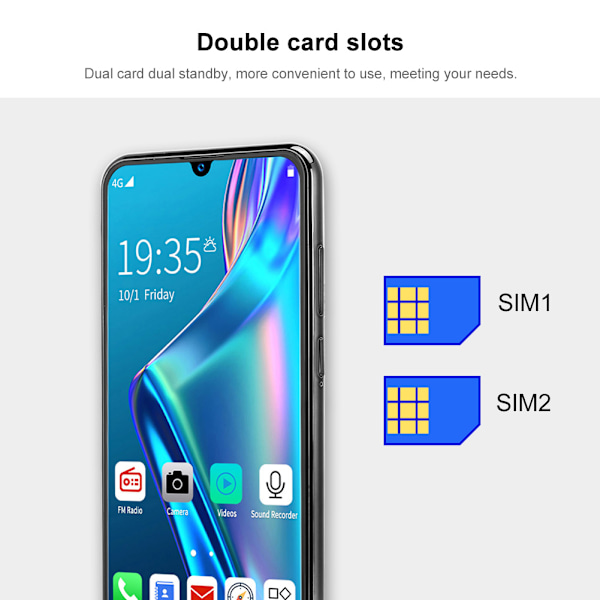 6.3 tum HD Stor Skärm Dubbla SIM Dubbel Standby 4800mAh Svart Smartphone 4+64G 100-240VEU