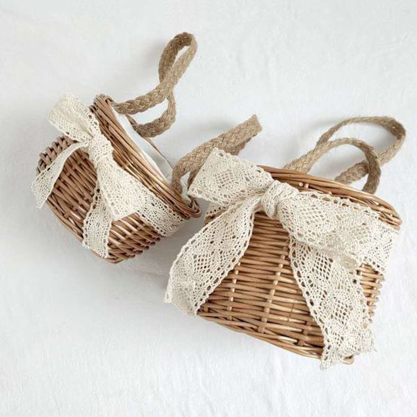 Rattan Liten Bambu Korg Handvävd Netflix Barn Bambu Vävd Halmbag