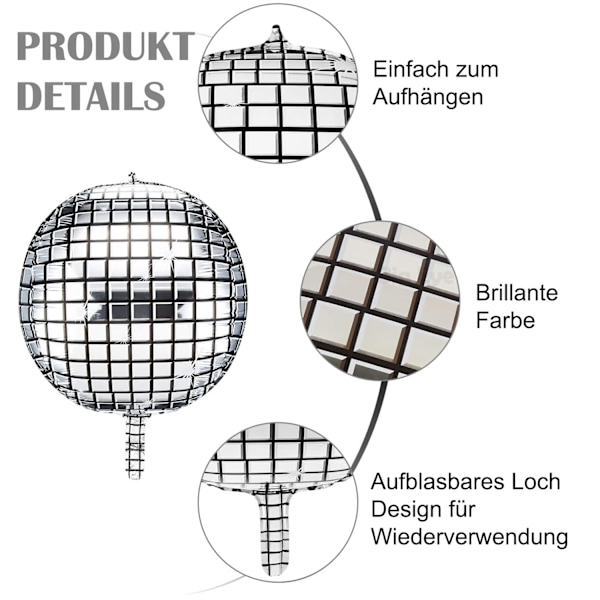 6-pack disco spegelfolie ballonger, 70-tal 80-tal retrofestdekoration