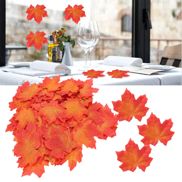 100 stk./pose kunstige ahornblade til Thanksgiving efterårsblad bryllupsfest borddekoration rød og gul