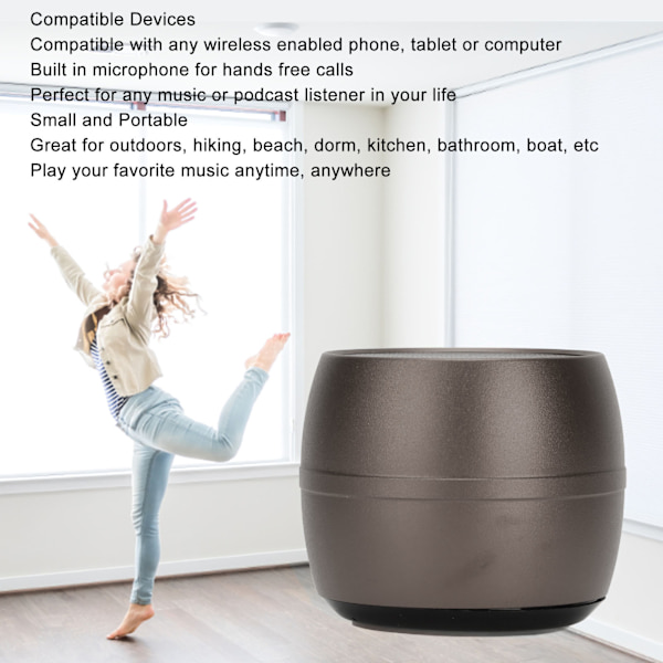 Mini Bluetooth-høyttaler IP67 Vanntett USB-lading Innebygd mikrofon Bærbar trådløs høyttaler for dusjrom Bil Mørk grå