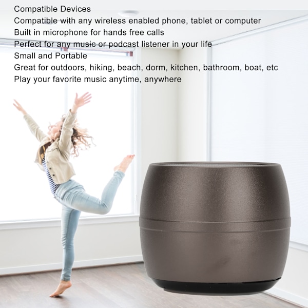 Mini Bluetooth-kaiutin IP67 vedenkestävä USB-lataus Sisäänrakennettu mikrofoni Kannettava langaton kaiutin suihkuhuoneelle autolle Tummanharmaa