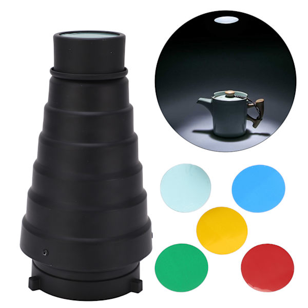 Blixt Snoot Mount Konisk Snoot Kit Optisk Fotografi Blixt Kondensatorrör för Studio Foto Video