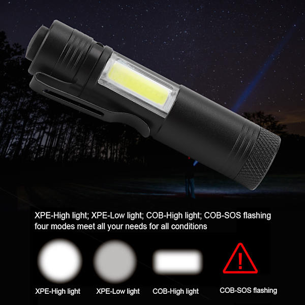 Utomhus Mini Pocket LED-ficklampa Regnbeständig Metallficklampa COB Lam
