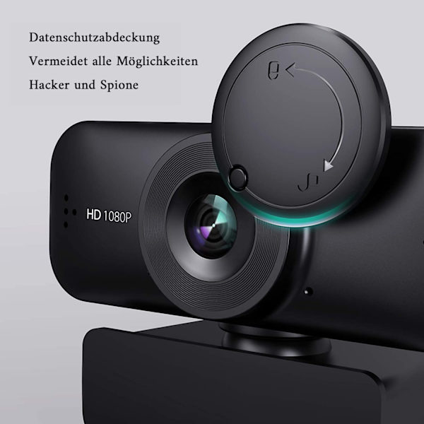 Webkamera med mikrofon, Full HD 1080P webbkamera med lock för videostreaming, onlinelektioner, konferenser, fungerar med Skype, Zoom, Facetime