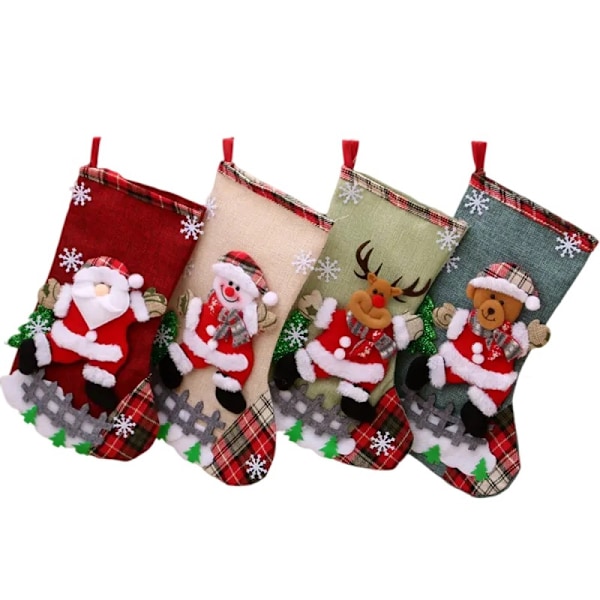 Unika julstrumpor i säckväv för julfesten, tomte snögubbe julstrumpor i säckväv, perfekt juldekoration säckväv