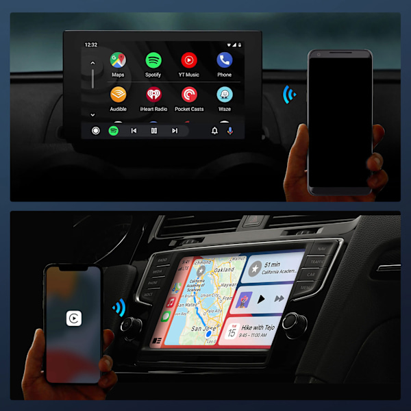 Trådlös Carplay-adapter 3 i 1 Stabil anslutning Kompakt Trådbunden till trådlös CarPlay-box för Android Auto