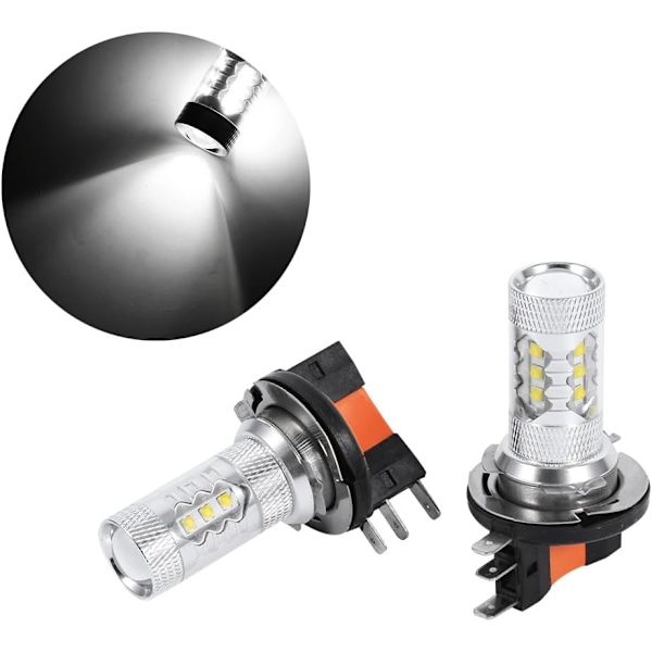 2 stk 80W H15 LED-pærer hvite billykter LED-kjørelys