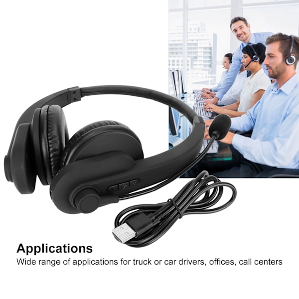 Trådløst headset Bluetooth 5.2 støjreduktion behageligt telefon headset med roterbar mikrofon til kontor sort
