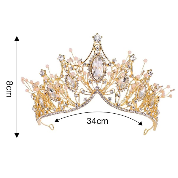 Elegant Medeltida Barock Drottningkrona, Kristallhårband för Prinsesshåraccessoarer, Rhinestone-dekorerad för Födelsedag Bröllop, Bankett,